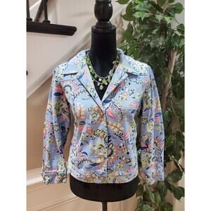 The Tog Shop Womens Multicolor Floral Single Breast 4 Button Jacket Petite Small